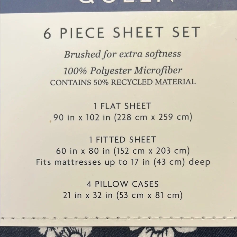 Queen Sheet Set - Navy and White Floral - Picture 4 of 5